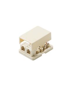 Steren 300-146 Dual Port Modular Telephone Surface Mount Jack RJ11 4P4C Ivory 4 Conductor Gold Plated Modular Dual RJ11 Telephone Line Block Jack Phone Data Signal Telephone Plug Box, Part # 300146