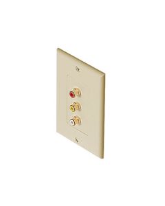Steren 200-260IV Ivory Triple RCA 3 Wall Plate Gold Plate Female Flush Mount Composite Video/Stereo/Audio Red Yellow White Single Gang Decorator AV Plug Connect Hook-Up, Part # 200260-IV