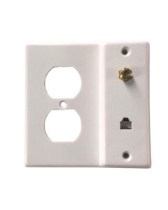 Philips PH61032 AC RG59 Coaxial Telephone Wall Plate White Jack F-81 RJ11 Outlet RG-59 Combo Modular Video Plate AC Outlet Coaxial Cable Telephone Line Jack Connection, Part # PH-61032