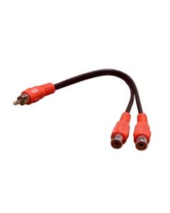 Steren 255-010RD 6" Inch RCA Male to 2 RCA Female Y Cable Audio Splitter with Red Ends Adapter 1 Male to 2 Female Splitter 2-Way Wire, Part # 255010-RD