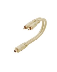 Steren 254-207IV 6" Inch Python 1 RCA Female 2 RCA Male Cable Y Splitter Ivory Gold Plate Home Theater Jack Splitter Adapter Fully Molded Heavy Duty Ultra Flex PVC Jacket Interconnect Cable, Part # 254207-IV