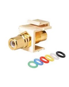 Steren 310-455IV Keystone RCA to RCA Jack Adapter Multicolored Bands Insert Ivory Gold Plate Female to Female QuickPort Audio Video Snap-In, Wall Plate Snap-In Data Junction Component Connection, Part # 310455-IV