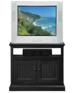 Eagle Industries 72522 32" Inch Wide TV Stand Cart Silver Lake Coastal Painted Contemporary Solid Wood Furniture Entertainment Cart with Fixed DVD VCR Shelf, Shown in Antique Black Finish, Part # E-72522
